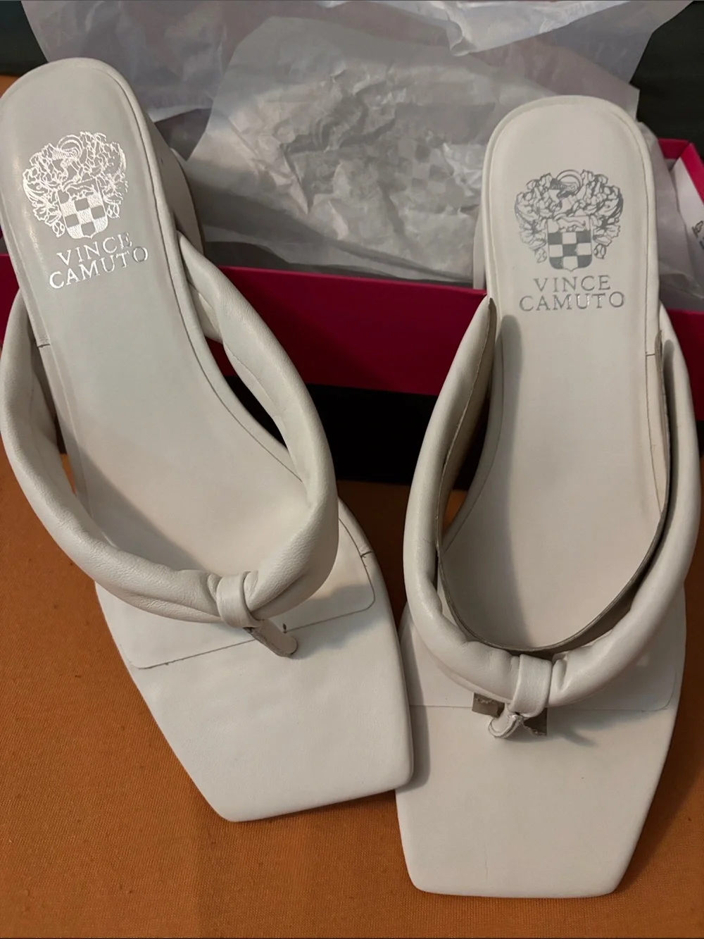 Vince Camuto White Knotted Square-Toe Thong Sandals